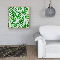 Warren Reed - Designer Watercolor Abstract Leaves Framed Canvas in Light Brown - Size: w40 inch x h40 inch - thumbnail 2