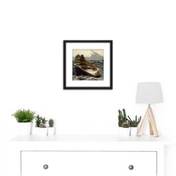 Artery8 Winslow Homer Fog Warning Painting 8X8 Inch Square Wooden Framed Wall Art Print Picture with Mount in Black - thumbnail 2