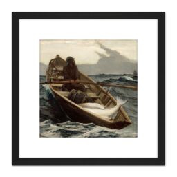 Artery8 Winslow Homer Fog Warning Painting 8X8 Inch Square Wooden Framed Wall Art Print Picture with Mount in Black - thumbnail 1