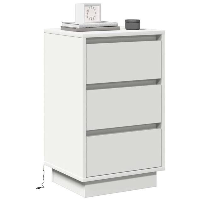 Berkfield Home Modern Bedside Cabinet with LED White 39x34.5x65 cm Engineered Wood - image 1