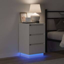 Berkfield Home Modern Bedside Cabinet with LED White 39x34.5x65 cm Engineered Wood - thumbnail 4