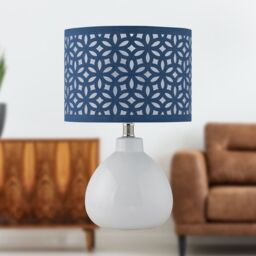 First Choice Lighting Set of 2 Tuscan - White Ceramic Lamps with Navy Blue Cut Out Shade - thumbnail 6