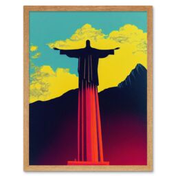 "Artery8 Wall Art Print Christ the Redeemer Rio Brazil Pop Art Framed in Light Oak - Size: W12"" x H16""" - thumbnail 1