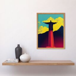 "Artery8 Wall Art Print Christ the Redeemer Rio Brazil Pop Art Framed in Light Oak - Size: W12"" x H16""" - thumbnail 2