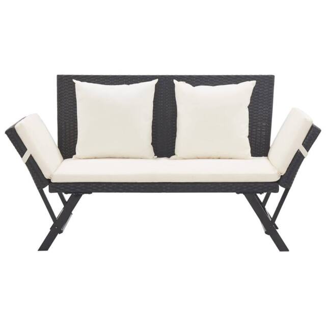 Berkfield Home Garden Bench with Cushions Black 176 cm Poly Rattan - image 1