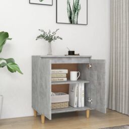 Berkfield Home Sideboard&Solid Wood Legs Concrete Grey 60x35x70 cm Engineered Wood - Size: 60 x 35 x 70 cm - thumbnail 3