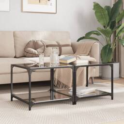 Berkfield Home Modern Coffee Tables with Black Glass Top 2 pcs 50x50x40 cm Steel - Size: 50 x 50 x 40 cm - thumbnail 2