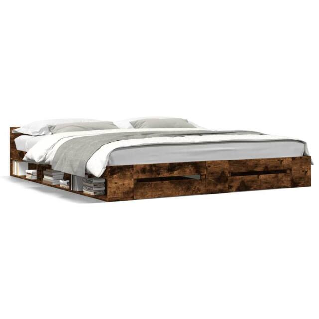 Berkfield Home Bed Frame w/Drawers Frame Smoked Oak 180x200 cm Super King in Brown - image 1