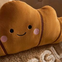 KORVIXA Croissant Shaped Pillow Soft Fleece Decorative Novelty Filled Cushion in Brown - Size: 100 cm x 190 cm
