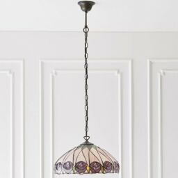 Loops Tiffany Glass Hanging Ceiling Pendant Light Bronze & Round Rose Shade i00125 in Clear - thumbnail 5
