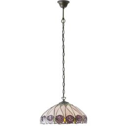 Loops Tiffany Glass Hanging Ceiling Pendant Light Bronze & Round Rose Shade i00125 in Clear