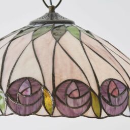 Loops Tiffany Glass Hanging Ceiling Pendant Light Bronze & Round Rose Shade i00125 in Clear - thumbnail 3
