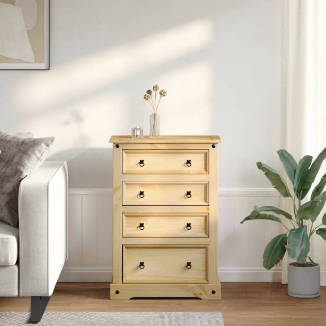 Berkfield Home Beautiful Chest of Drawers Corona 80x43x114 cm Solid Wood Pine in Light Brown - Size: 80 x 43 x 114 cm - image 1