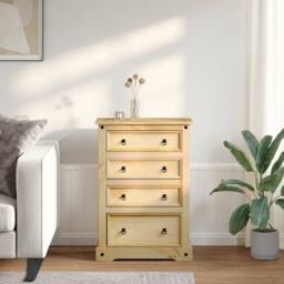 Berkfield Home Beautiful Chest of Drawers Corona 80x43x114 cm Solid Wood Pine in Light Brown - Size: 80 x 43 x 114 cm - thumbnail 1
