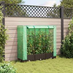 Berkfield Home Raised Bed with Greenhouse Cover Rattan Look 120x40x123 cm in Brown - Size: 120 x 40 x 123 cm - thumbnail 1