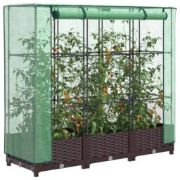 Berkfield Home Raised Bed with Greenhouse Cover Rattan Look 120x40x123 cm in Brown - Size: 120 x 40 x 123 cm - thumbnail 2