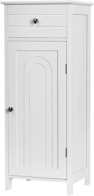 Gymax Bathroom Floor Cabinet Organizer 3-Position Adjustable Shelves Drawer in White - image 1