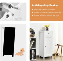 Gymax Bathroom Floor Cabinet Organizer 3-Position Adjustable Shelves Drawer in White - thumbnail 6