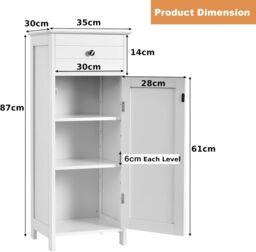 Gymax Bathroom Floor Cabinet Organizer 3-Position Adjustable Shelves Drawer in White - thumbnail 2