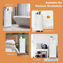 Gymax Bathroom Floor Cabinet Organizer 3-Position Adjustable Shelves Drawer in White - thumbnail 5