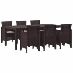 Berkfield Home Stunning 7 Piece Garden Dining Set with Cushions Brown Poly Rattan - thumbnail 3