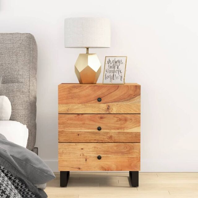 Berkfield Home Bedside Cabinet 50x33x62 cm Solid Wood Acacia&Engineered Wood in Brown - Size: 50 x 33 x 62 cm - image 1