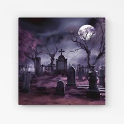 Warren Reed - Designer Witchs Moonlit Cemetery Design Canvas in Purple - Size: w40 inch x h40 inch - thumbnail 1