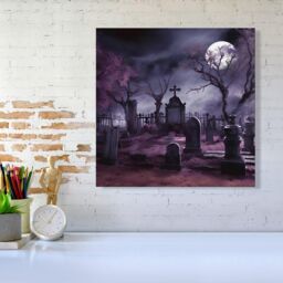 Warren Reed - Designer Witchs Moonlit Cemetery Design Canvas in Purple - Size: w40 inch x h40 inch - thumbnail 2