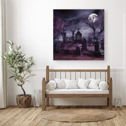 Warren Reed - Designer Witchs Moonlit Cemetery Design Canvas in Purple - Size: w40 inch x h40 inch - thumbnail 3