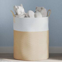Berkfield Home Storage Basket Beige & White √ò38x46 cm Cotton - Size: 38x46 cm