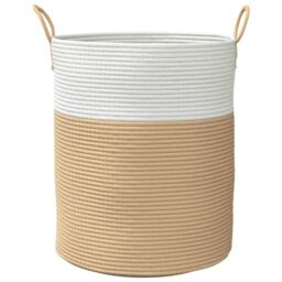 Berkfield Home Storage Basket Beige & White √ò38x46 cm Cotton - Size: 38x46 cm - thumbnail 4