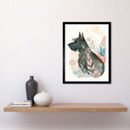 "Artery8 Wall Art Print Scottish Terrier Dog in Flower Field Bright Modern Multicoloured Watercolour Art Framed in Black - Size: W12"" x H16""" - thumbnail 2