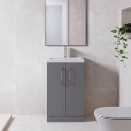 Balterley Bathroom Vanity Basin Unit, Brushed Bronze Handles, 500mm, Satin Grey - thumbnail 2