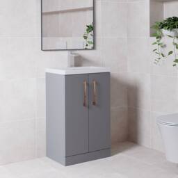 Balterley Bathroom Vanity Basin Unit, Brushed Bronze Handles, 500mm, Satin Grey - thumbnail 4