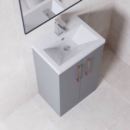 Balterley Bathroom Vanity Basin Unit, Brushed Bronze Handles, 500mm, Satin Grey - thumbnail 3