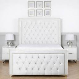Living Comfort Bedz Metro Plush Velvet Upholstered Bed Slatted Base with 48Inch Headboard in White - Size: Super King - thumbnail 2