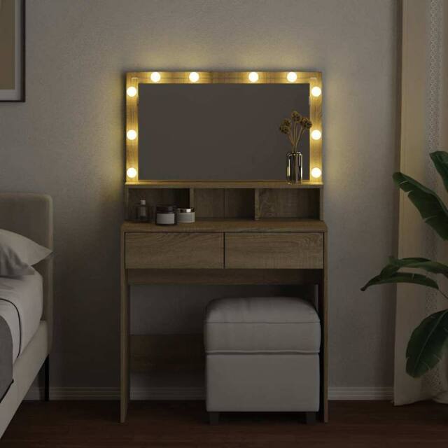 Berkfield Home Beautiful Dressing Table with LED Sonoma Oak 80x41x134.5 cm in Light Brown - image 1