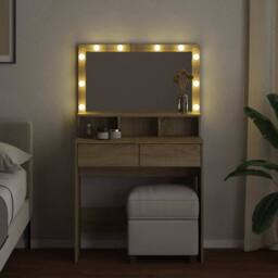 Berkfield Home Beautiful Dressing Table with LED Sonoma Oak 80x41x134.5 cm in Light Brown