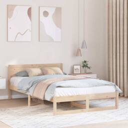 Berkfield Home Bed Frame Natural Pine wood 120 x 190 cm Durable Minimalist in Beige - thumbnail 2