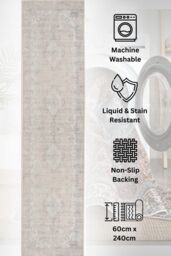 Kukoon Washable Runner Rug Beige Vintage Long Hallway Carpet Mat 80cm x 300cm - Size: 80 cm x 300 cm