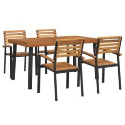 Berkfield Home 5 Piece Garden Dining Set Solid Wood Acacia & Metal in Brown - thumbnail 2