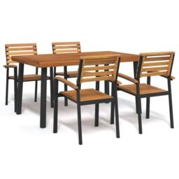 Berkfield Home 5 Piece Garden Dining Set Solid Wood Acacia & Metal in Brown - thumbnail 1
