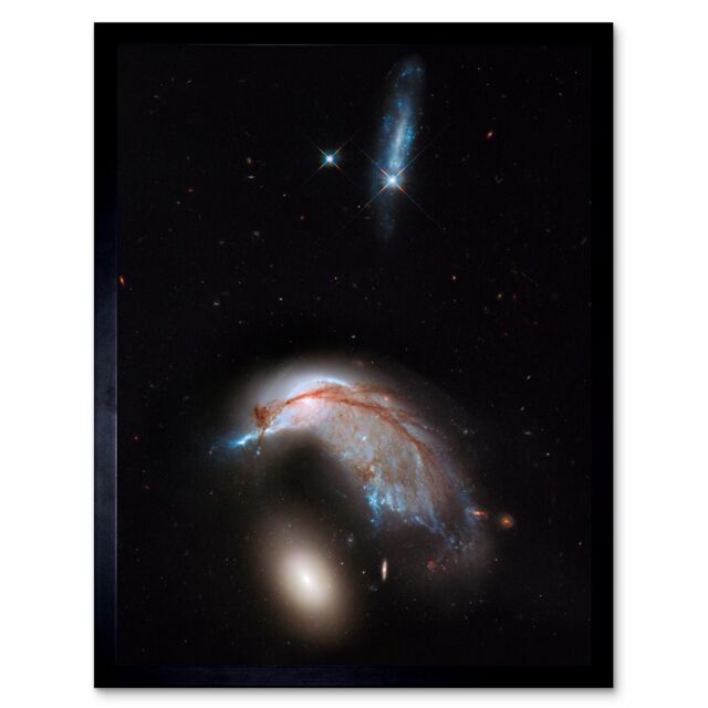Artery8 Hubble Space Telescope Image Colliding Galaxy Pair ARP 142 Spiral NGC 2936 Interacting w/ Elliptical NGC 2937 Art Print Framed Poster Wall - image 1