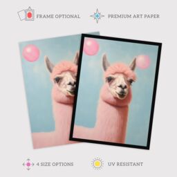 Wee Blue Coo Wall Art Print Bubblegum Llama Pastel Pink Blue Fun Kids Living Room Framed - Size: A4 - thumbnail 2