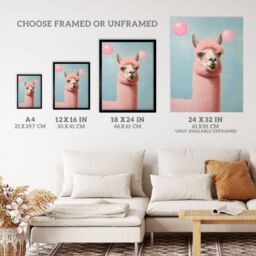 Wee Blue Coo Wall Art Print Bubblegum Llama Pastel Pink Blue Fun Kids Living Room Framed - Size: A4 - thumbnail 3