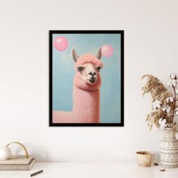 Wee Blue Coo Wall Art Print Bubblegum Llama Pastel Pink Blue Fun Kids Living Room Framed - Size: A4 - thumbnail 4