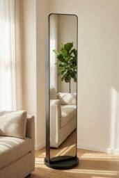 Living and Home Rotating Full-Length Mirror with Magazine Rack in Black - thumbnail 2