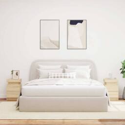 Berkfield Home Bedside Cabinets with LED Lights 2 pcs Sonoma Oak 35x39x55 cm in Natural - Size: 35 x 39 x 55 cm - thumbnail 3