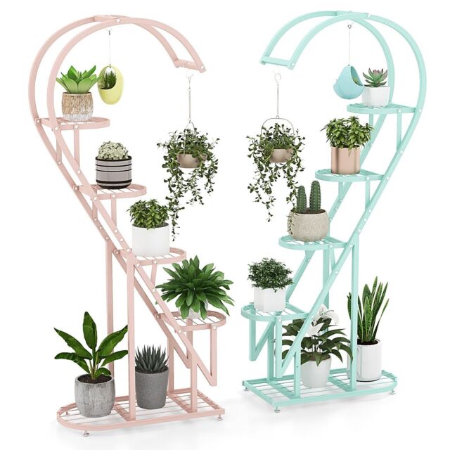 Costway 5 Tier Metal Plant Stand Heart-shaped Ladder Plant Shelf w/Hanging Hook - image 1