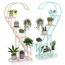 Costway 5 Tier Metal Plant Stand Heart-shaped Ladder Plant Shelf w/Hanging Hook - thumbnail 1